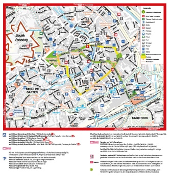 Innenstadtplan Erfurter Weihnachtsmarkt Plan der Innenstadt von Erfurt mit Weihnachtsmarktflächen und Rundlauf durch die Innenstadt