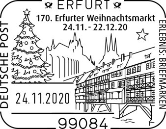 Text und Grafik mit Krämerbrücke, Weihnachtsbaum und Dom im Hintergrund