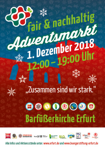 Bild: "Zusammen sind wir stark": Adventsmarkt fair & nachhaltig © Bürgerstiftung Erfurt Farbig gestaltetes Bild-Text-Plakat.