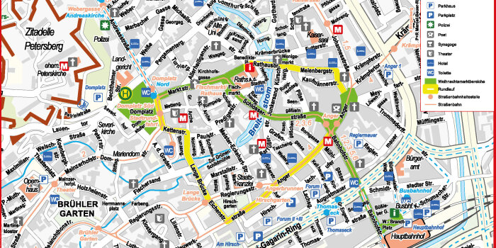 Erfurt city map with Christmas market