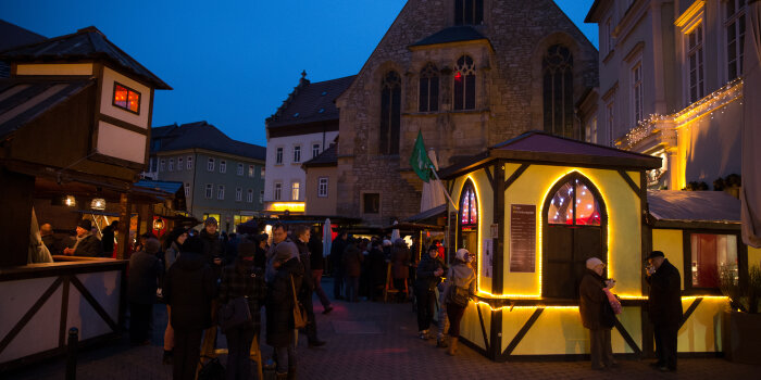Visitors on medieval small christmas market